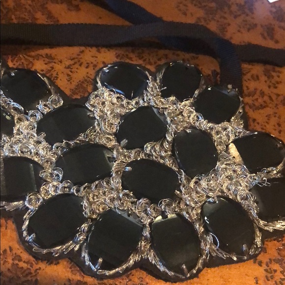 Poleci silk ribbon and black crystal bib necklace - Picture 1 of 3